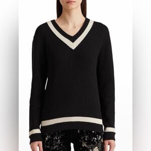 Ralph Lauren polo golf Cricket Contrast-Trim Knit Sweater black white medium EUC